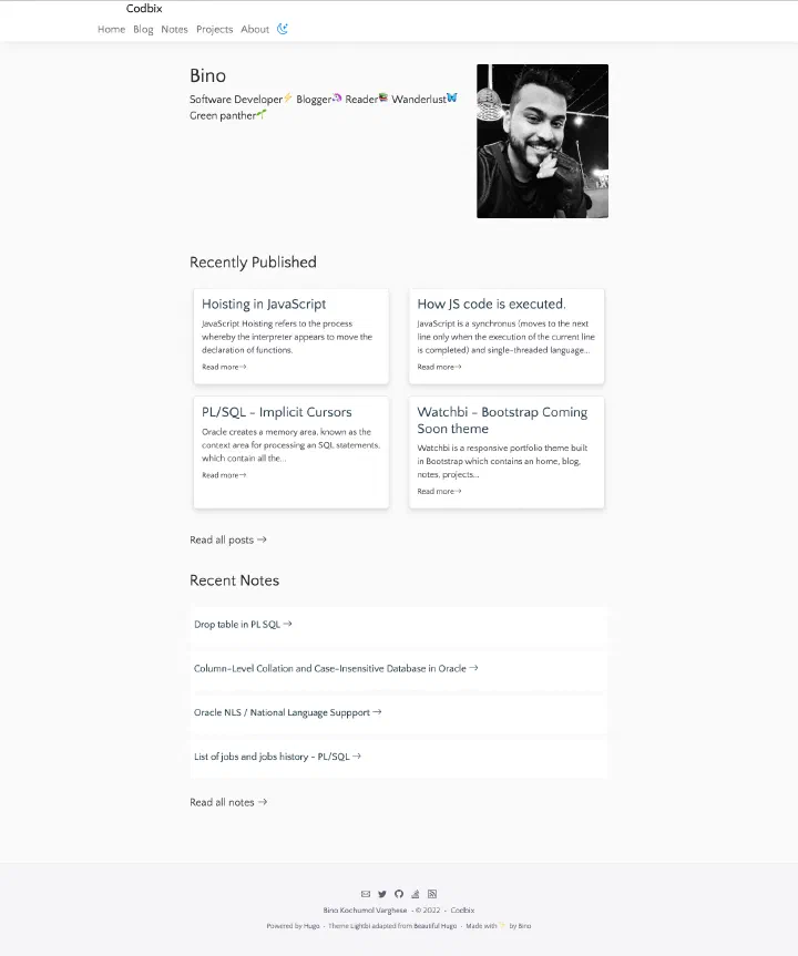 Codbix, 3 December 2022: the home page